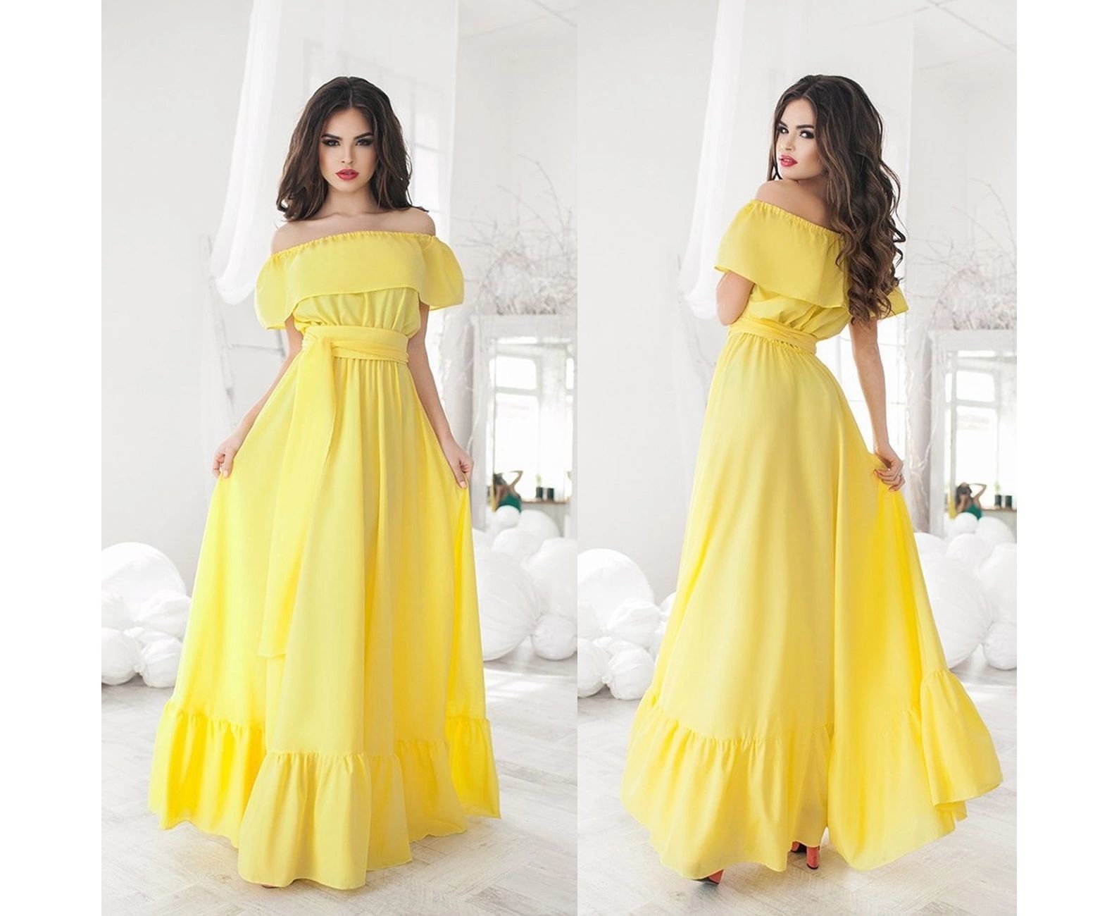 Желтое вечернее платье в пол