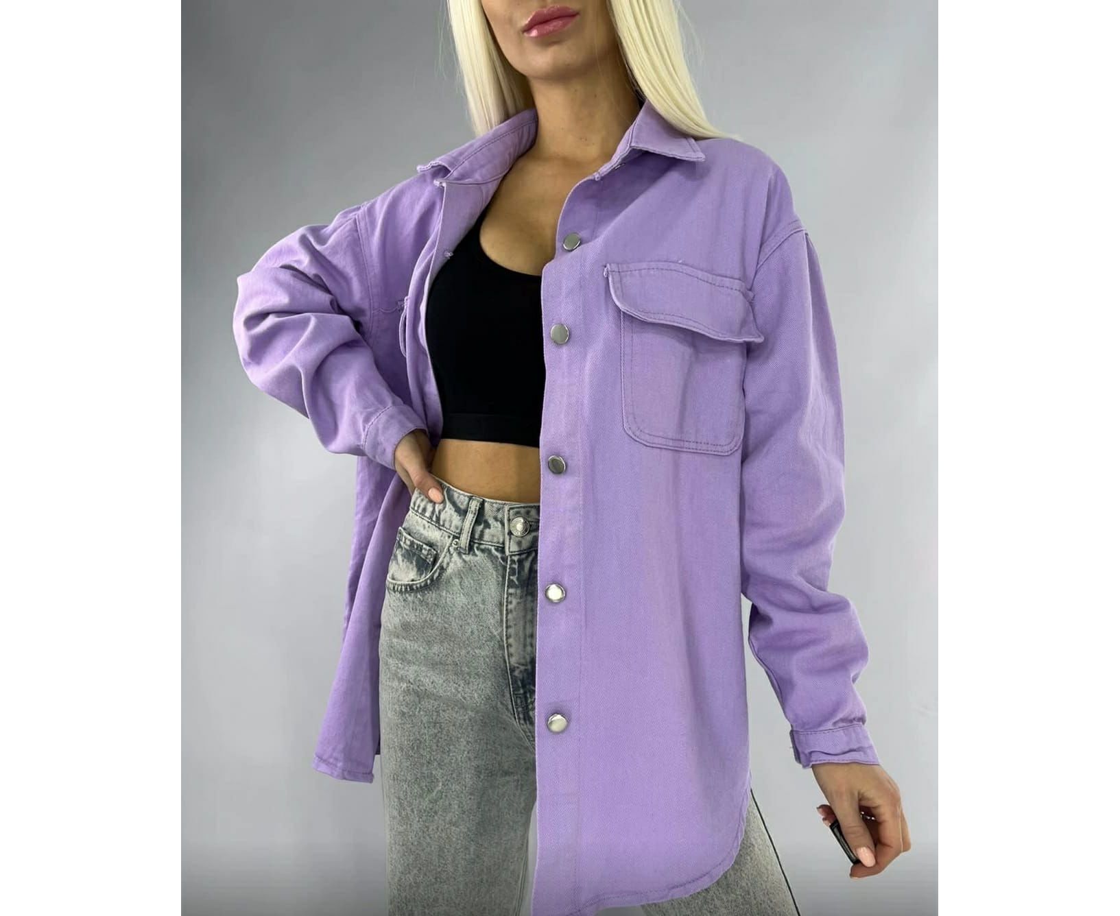 Фиолетовая джинсовая куртка